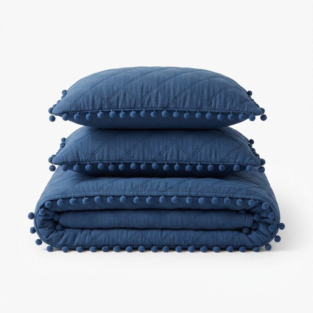 Winter Blue Pom-Pom Quilt Set