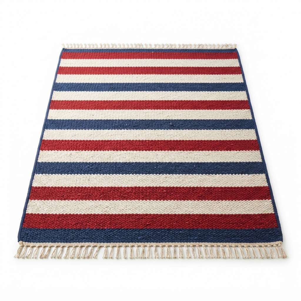 Patriotic Americana Red White and Blue Striped Area Rug