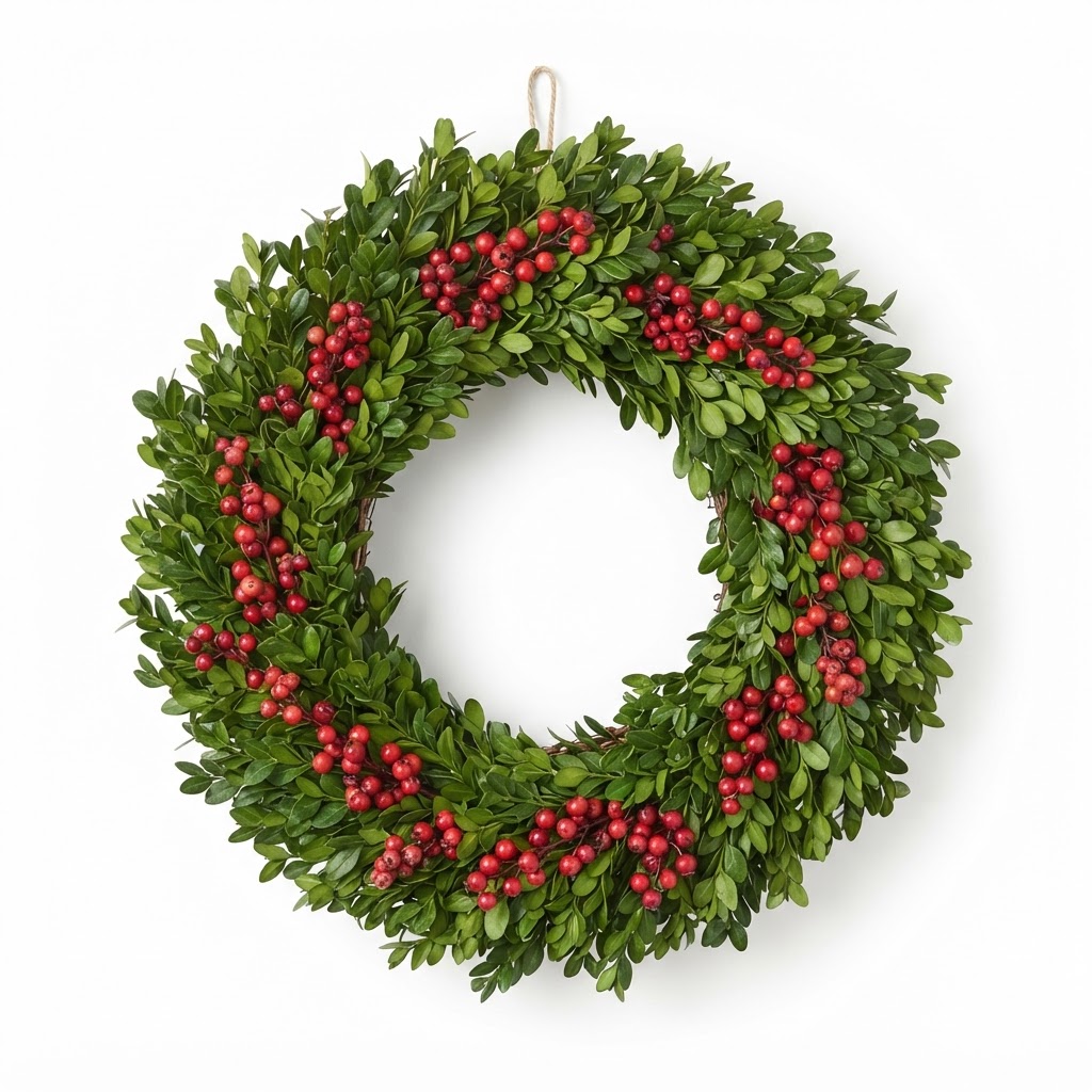 Boxwood and Red Berry Wreath