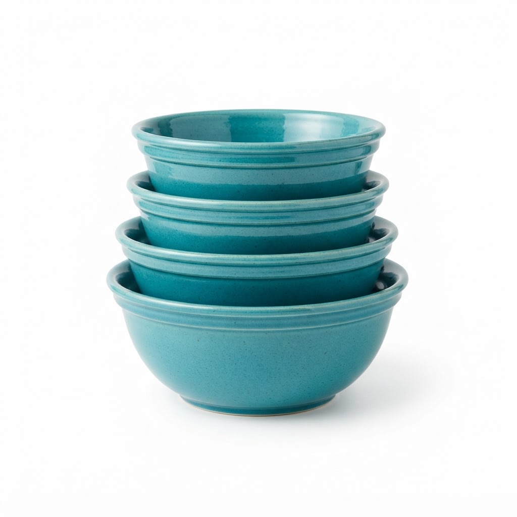 Transitional Ceramic Turquoise Mixing Bowl Set