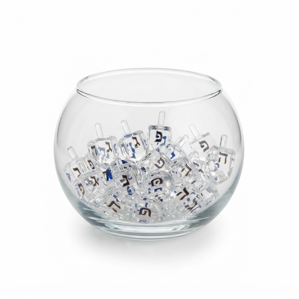 Glass Bowl Decorative Dreidel Set