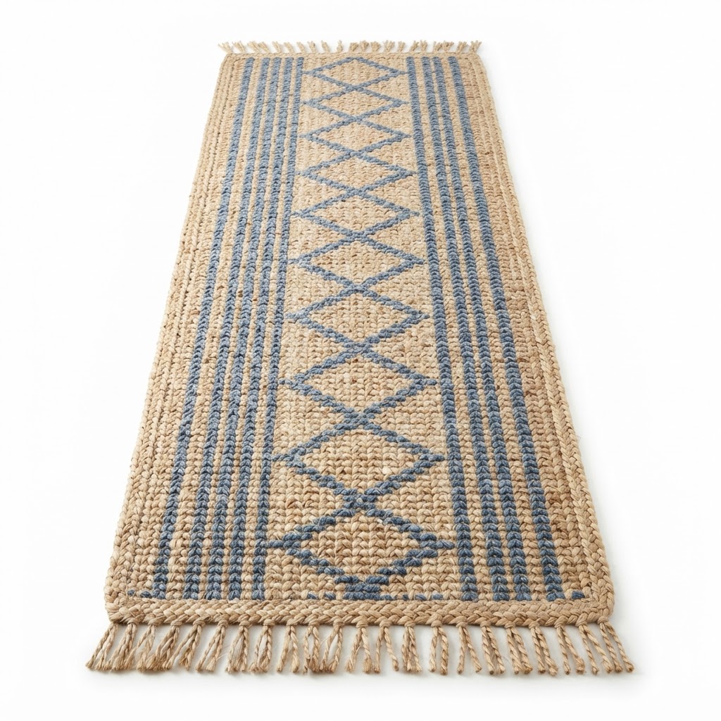 Jute and Blue Runner Rug