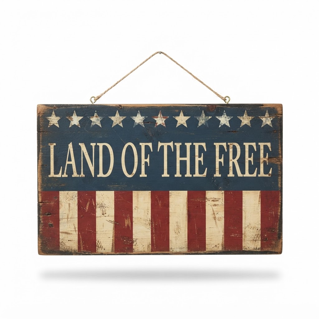 Wooden Land of the Free Sign