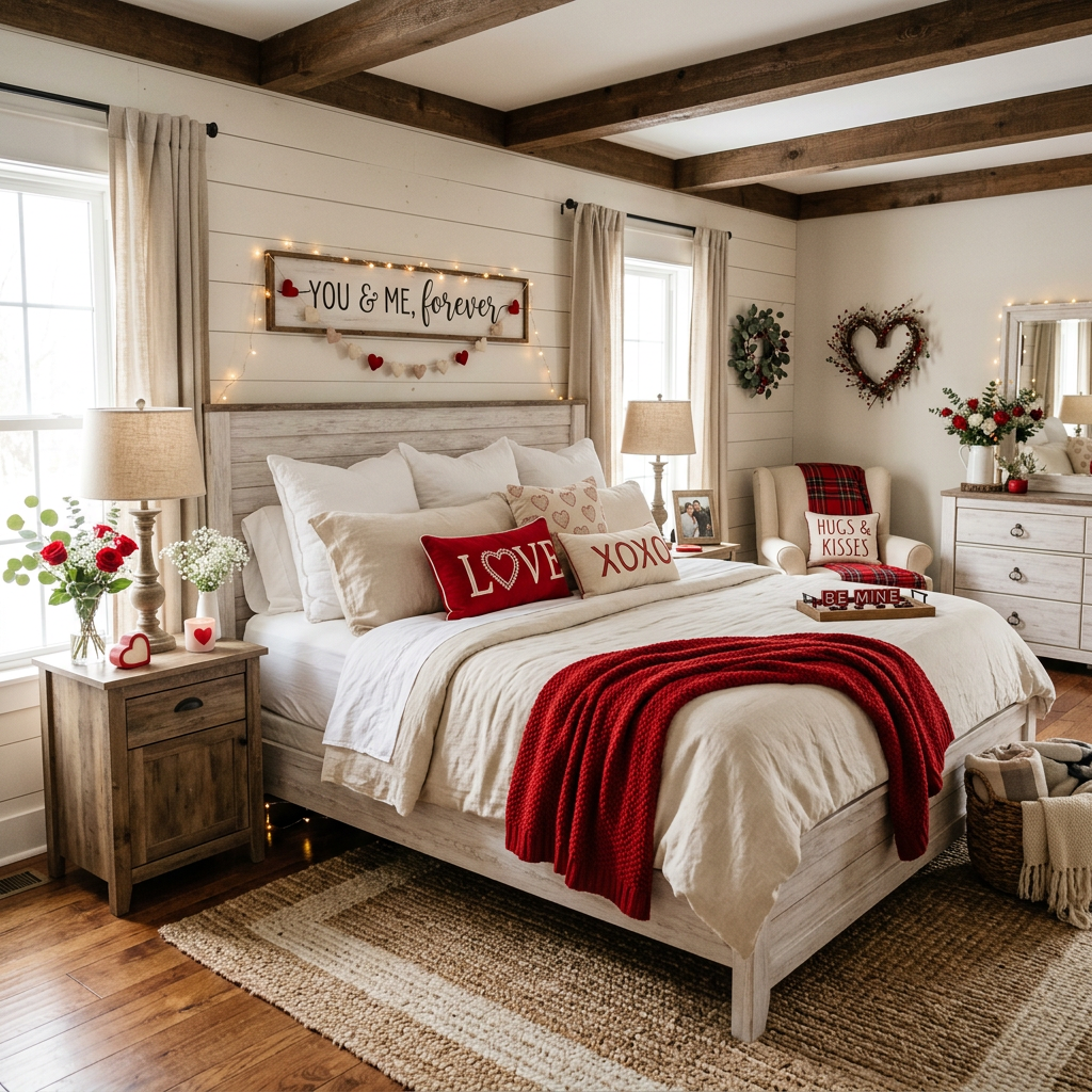 Farmhouse Valentine's Day Master Bedroom
