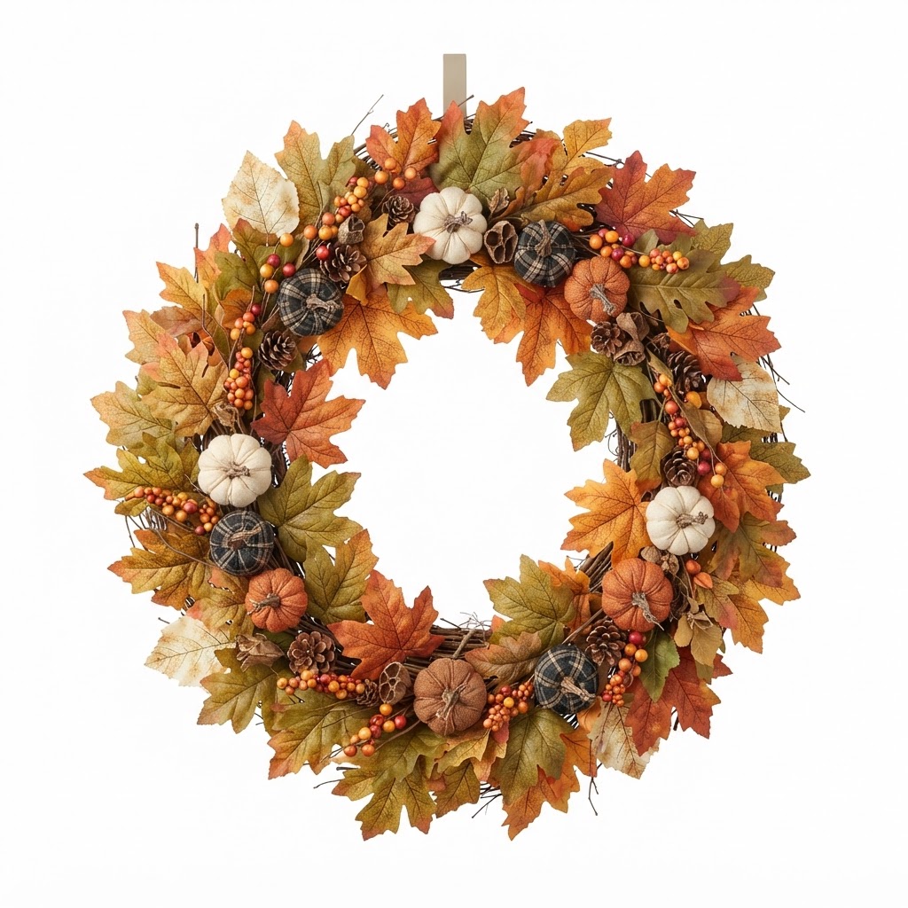 Fall Harvest Pumpkin Leaf Wreath