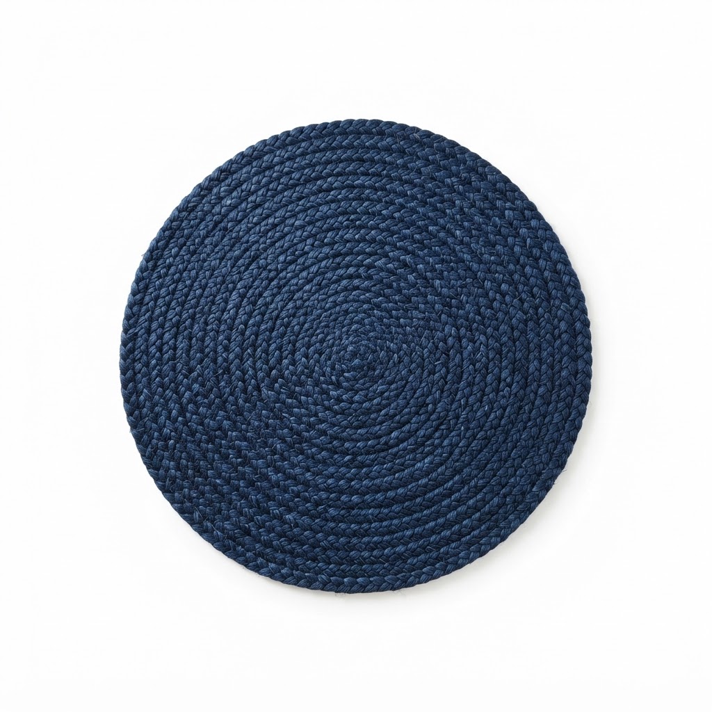 Navy Blue Jute Braided Area Rug