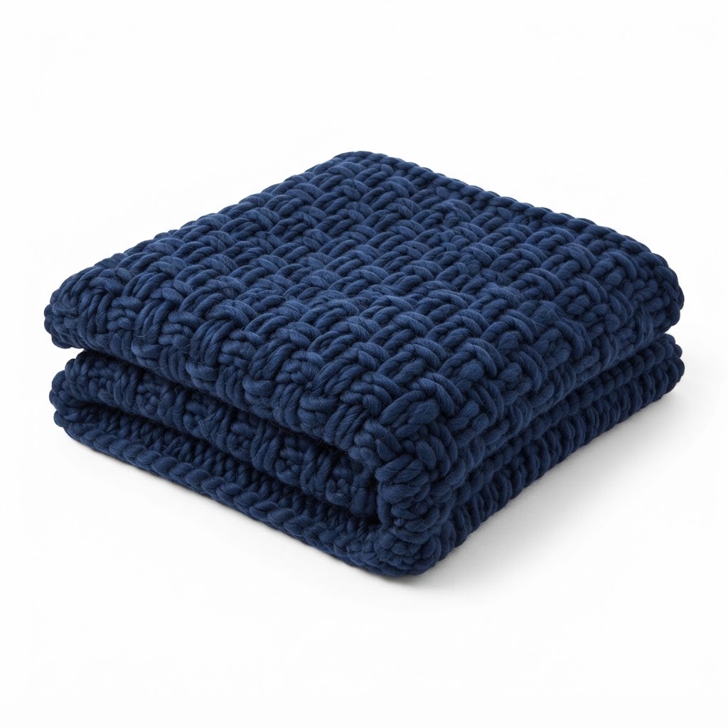 Navy Chunky Knit Bed Blanket