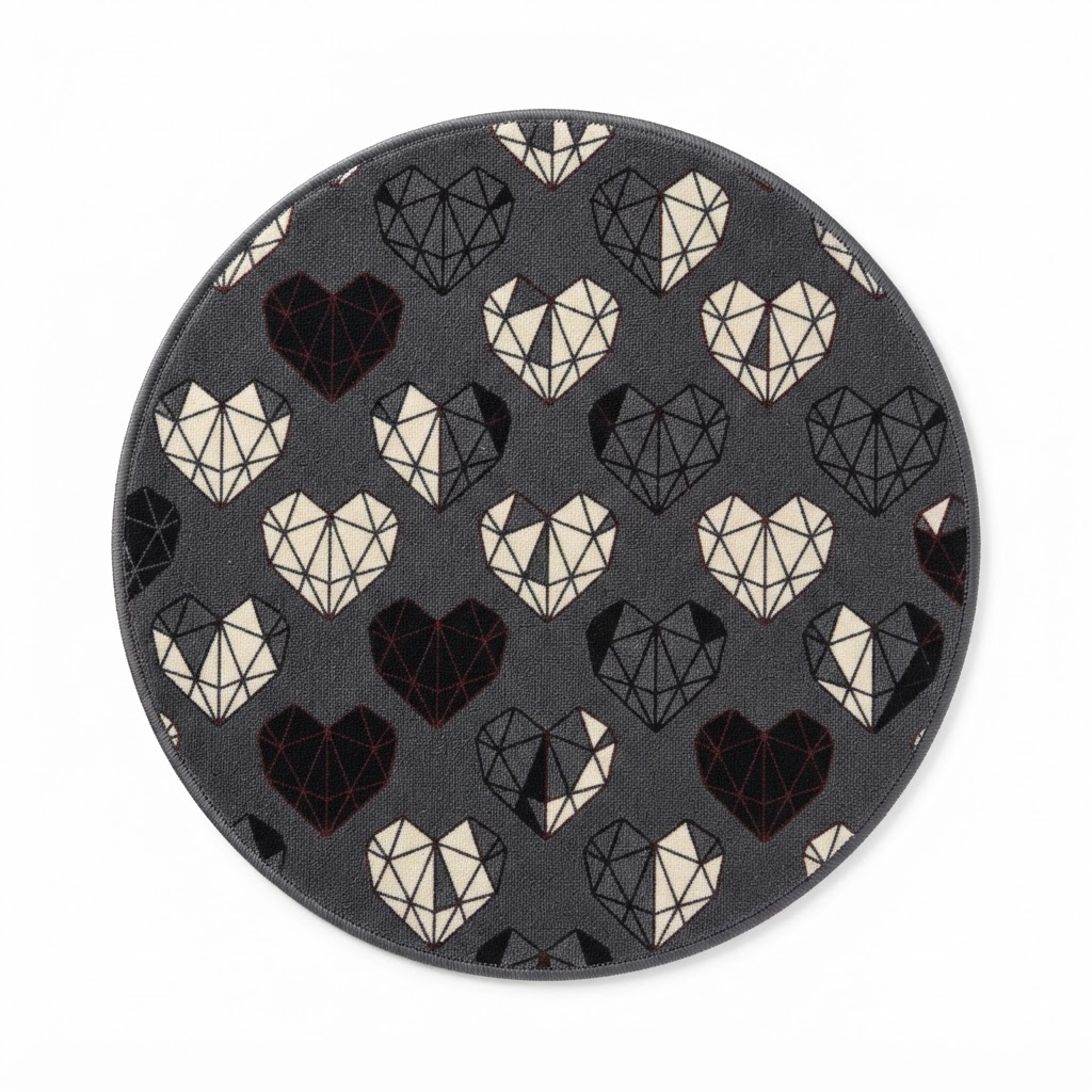 Round Geometric Heart Area Rug