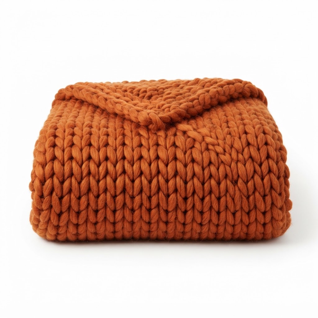 Chunky Knit Rust Throw Blanket