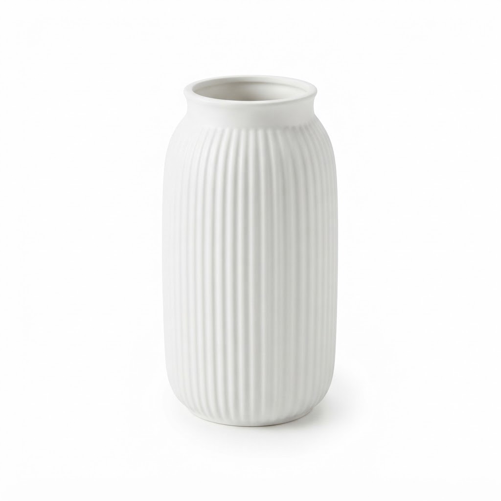 White Ceramic Ribbed Vase