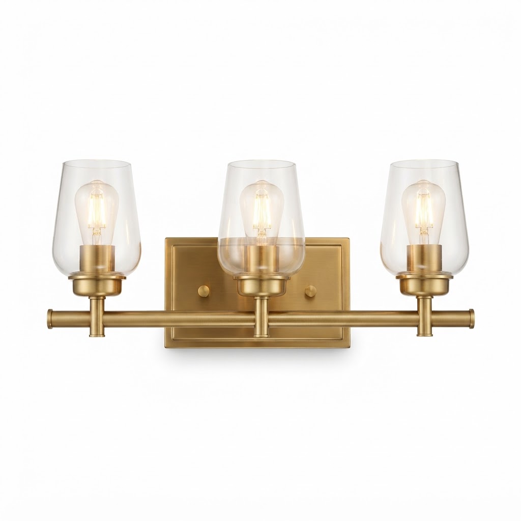 Transitional Brass Three-Light Vanity Sconce