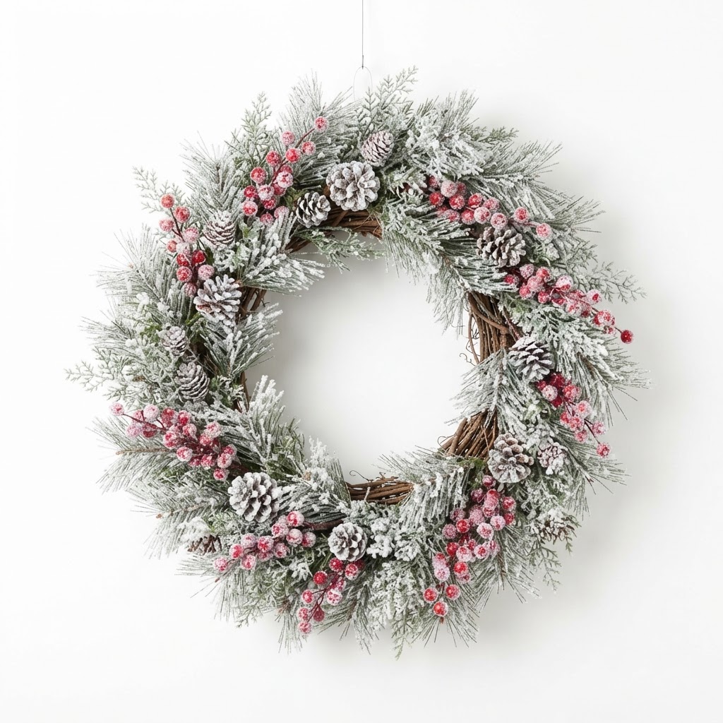 Frosted Pine and Berry Christmas Wreath