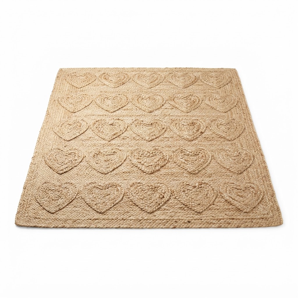 Jute Heart Pattern Area Rug