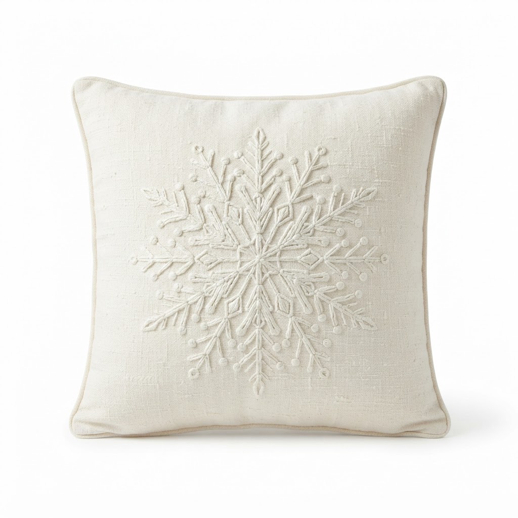 Snowflake Embroidered Throw Pillow