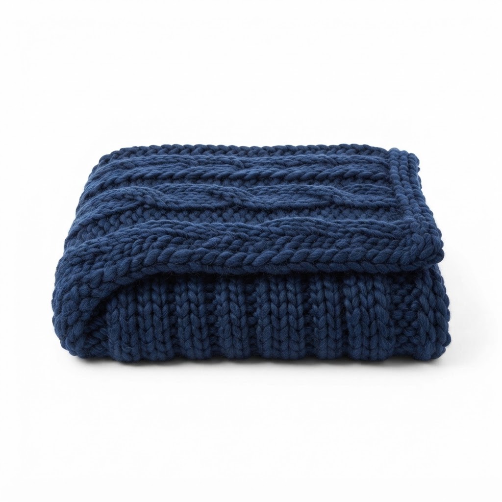 Chunky Knit Navy Throw Blanket