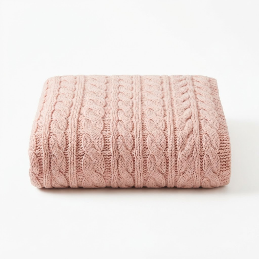 Transitional Blush Pink Cable Knit Throw