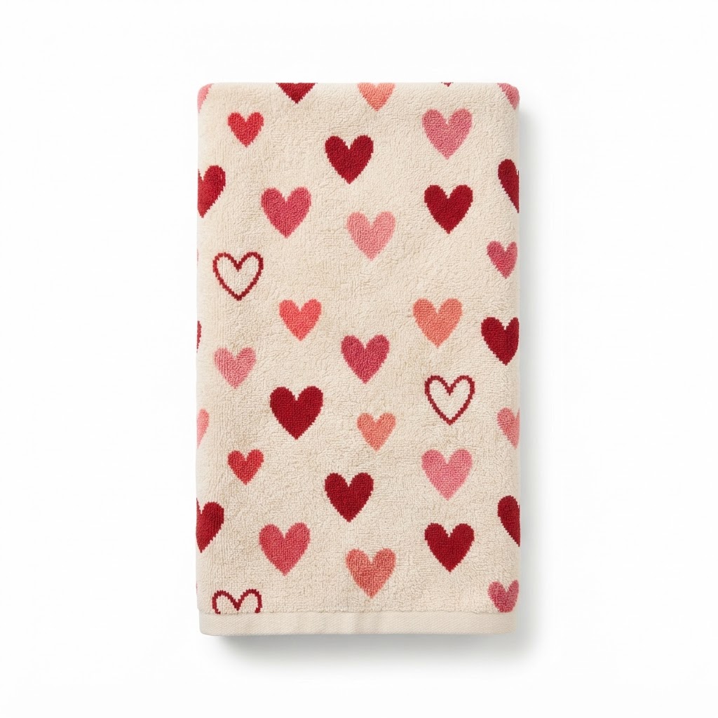 Valentine Heart Pattern Cotton Bath Towels