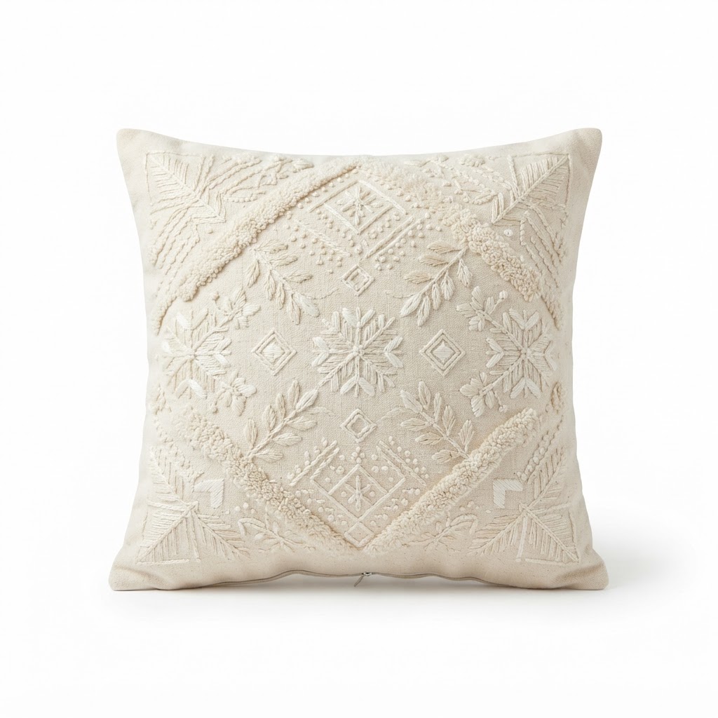 Cream Embroidered Decorative Pillows