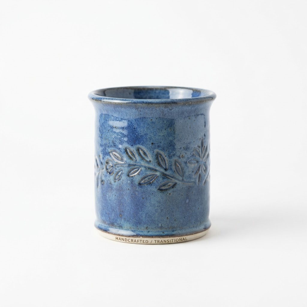 Transitional Blue Ceramic Utensil Holder