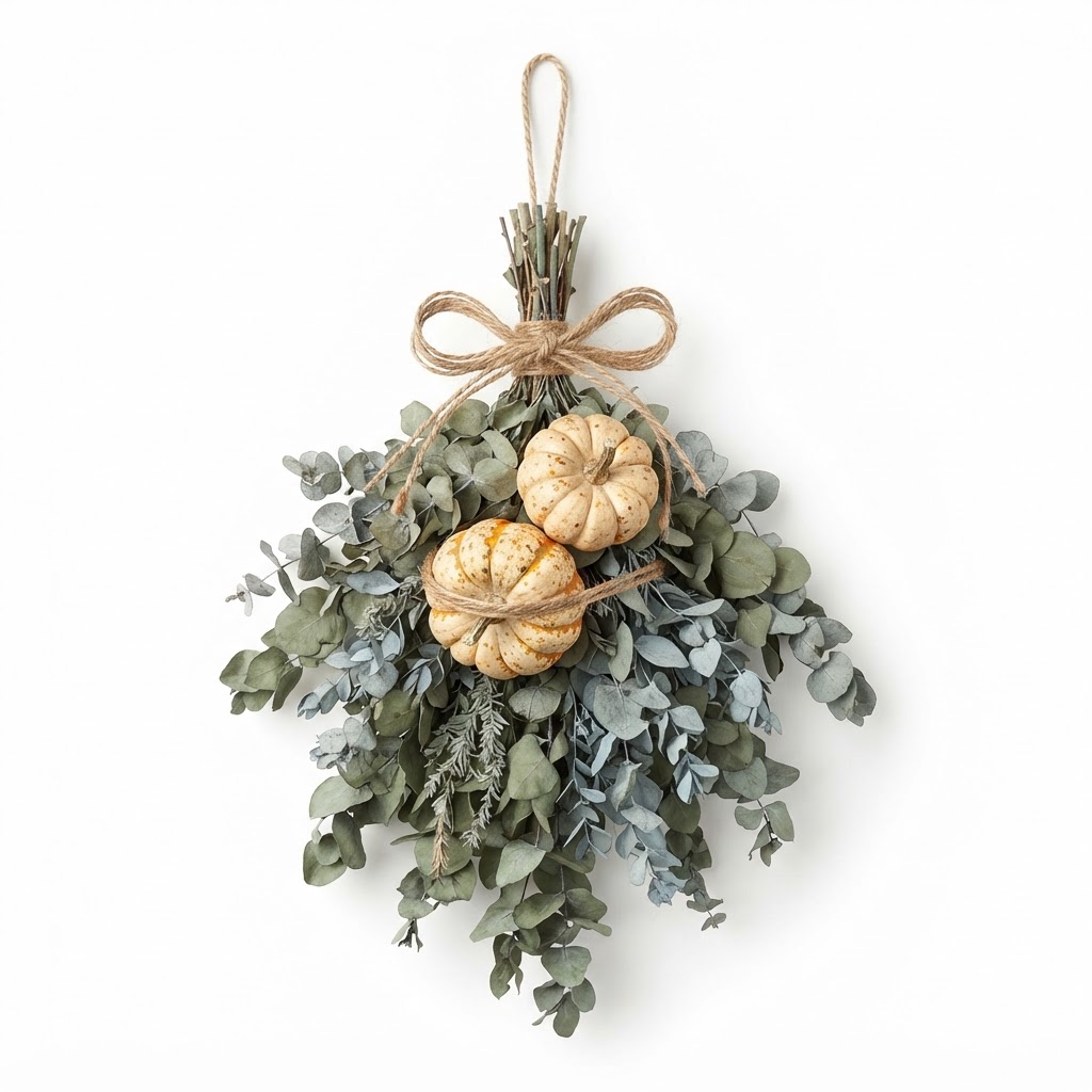 Dried Eucalyptus and Pumpkin Wall Swag