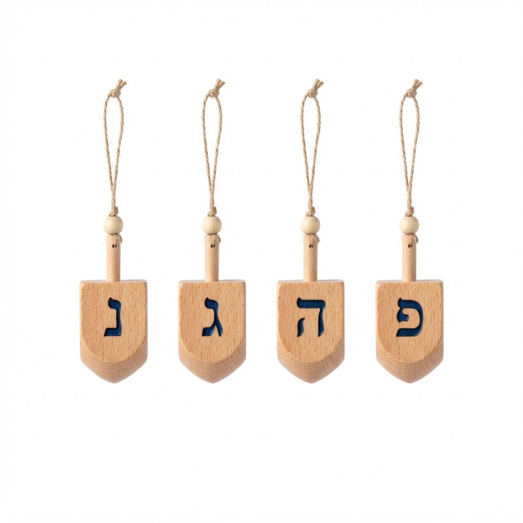 Wooden Dreidel Ornament Set