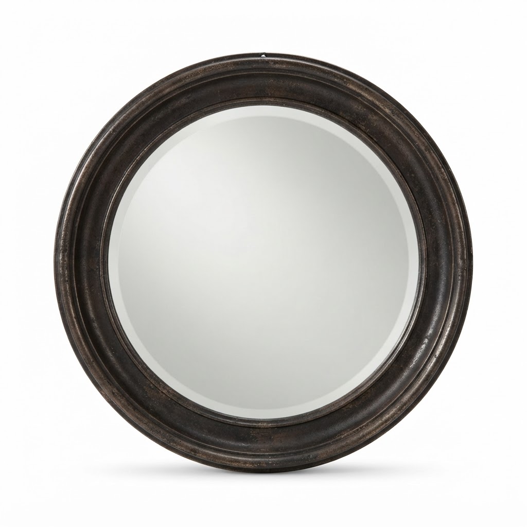 Aged Bronze Round Wall Mirror