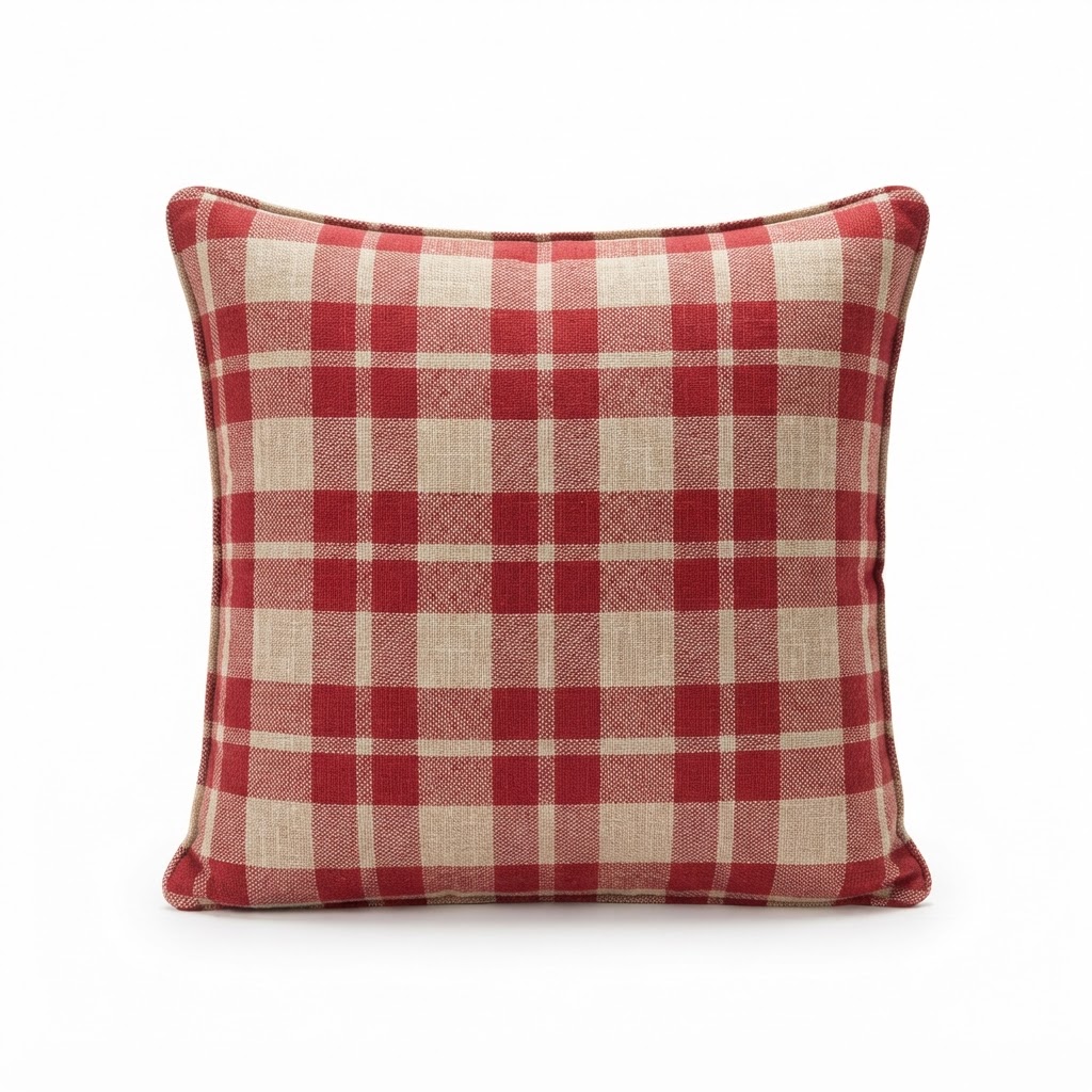 Plaid Red and Beige Throw Pillows