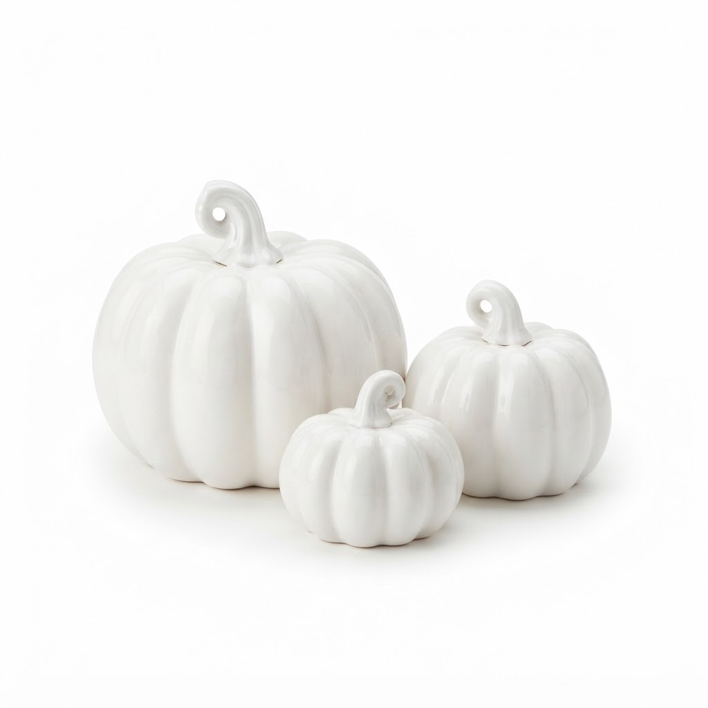 Decorative White Ceramic Pumpkin Set