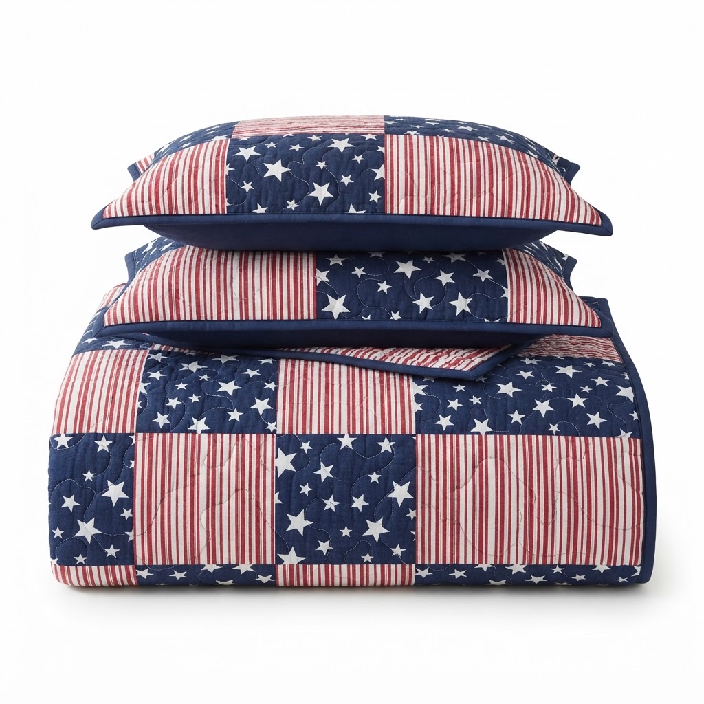 Patriotic Star-Patterned Quilt Set