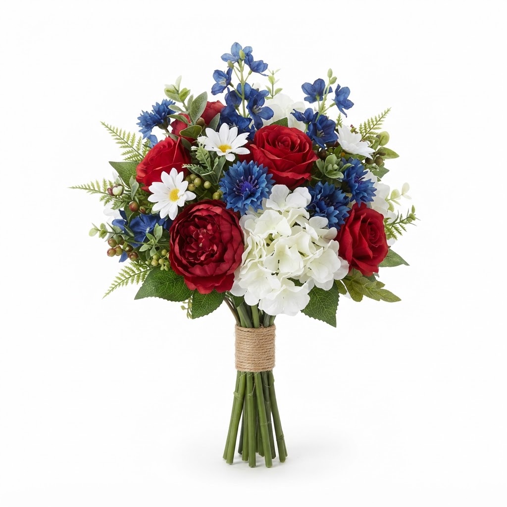Artificial Silk Red White and Blue Floral Bunch