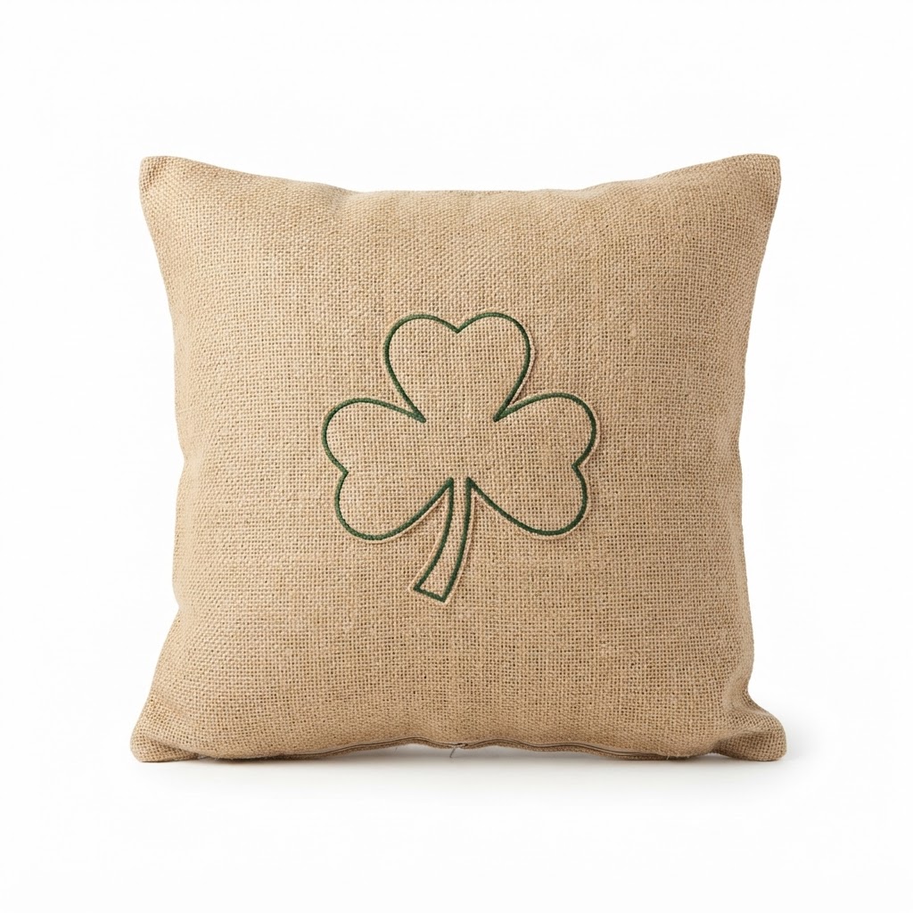 Burlap Shamrock Throw Pillow