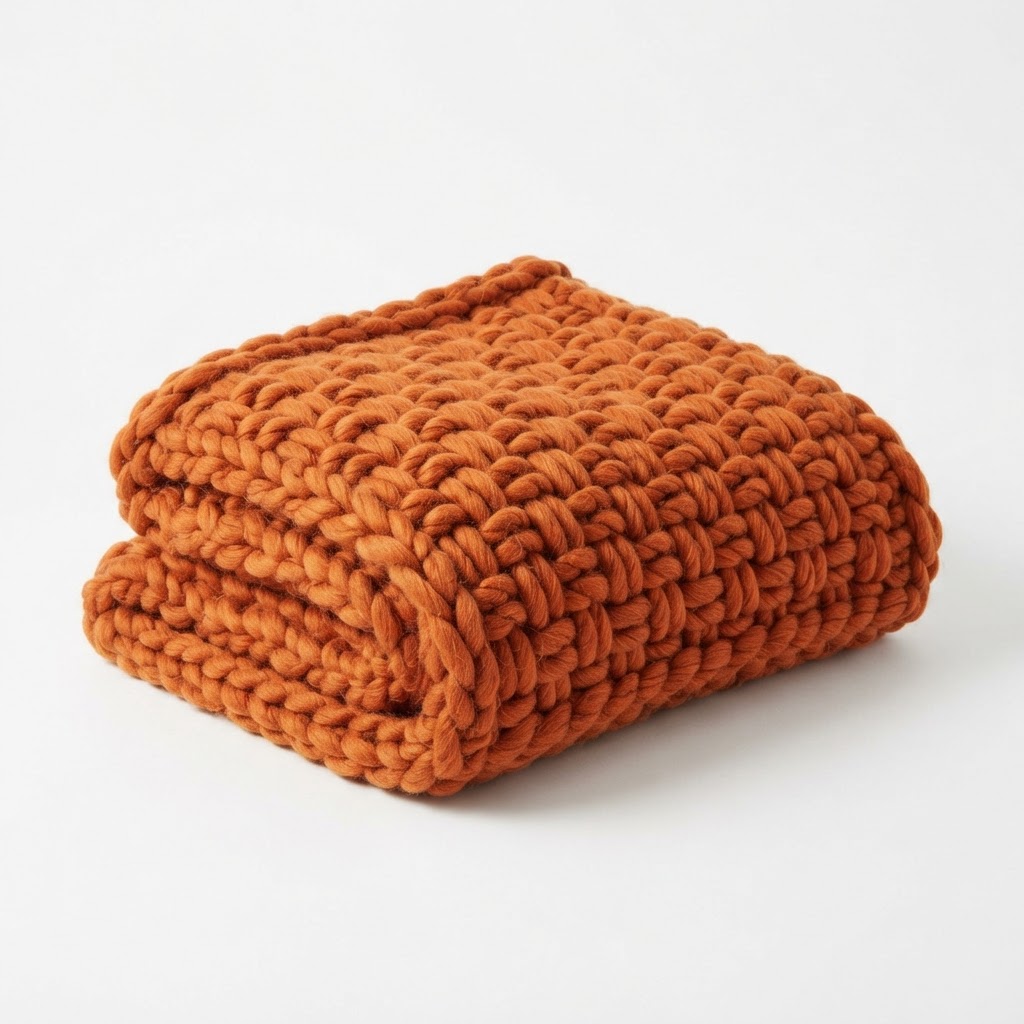 Burnt Orange Chunky Knit Throw