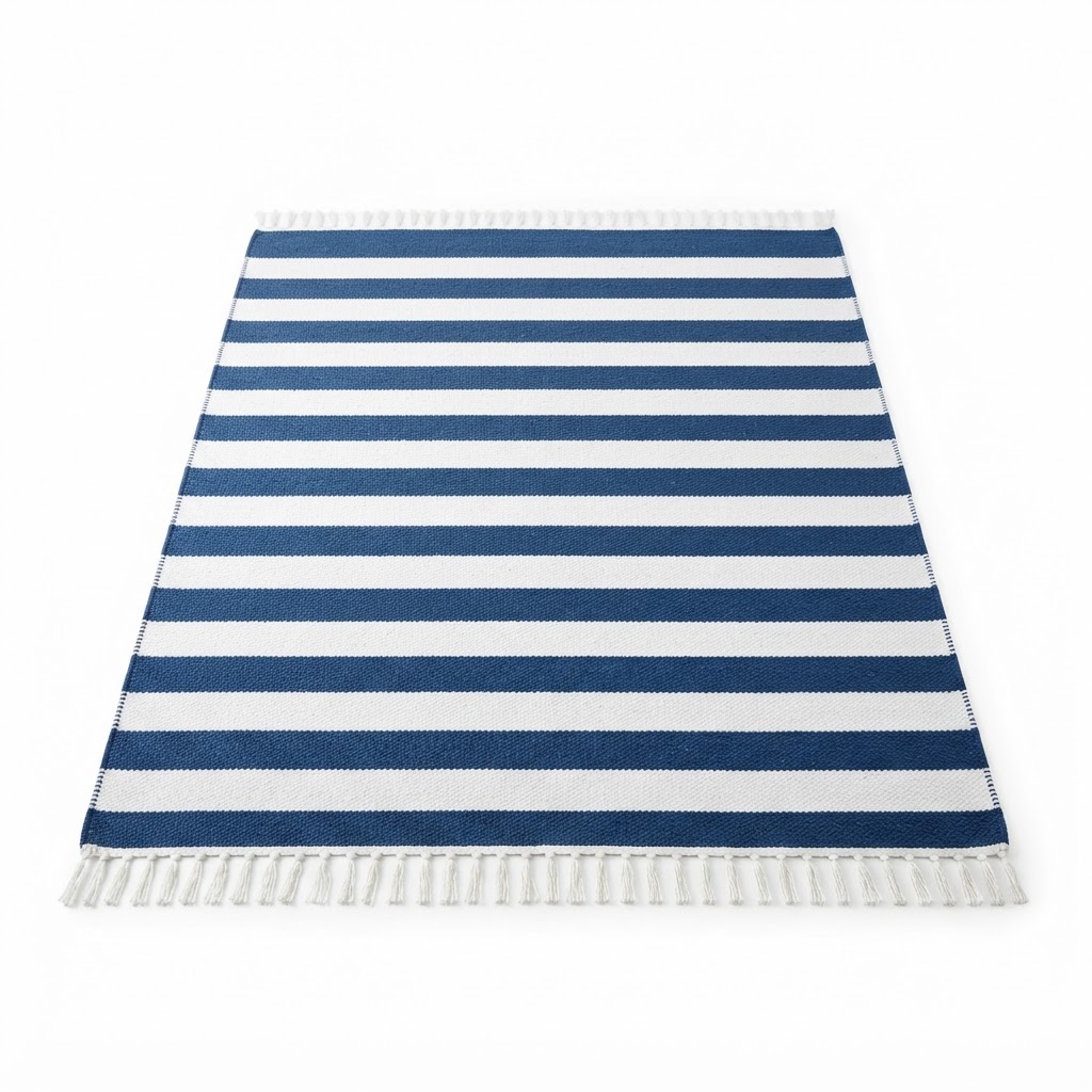 Blue and White Striped Area Rug