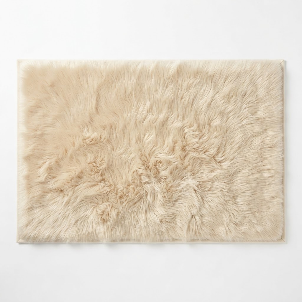 Transitional Cream Faux Fur Area Rug