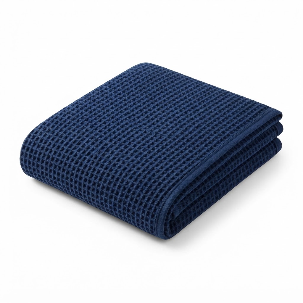 Navy Blue Waffle Knit Throw Blanket