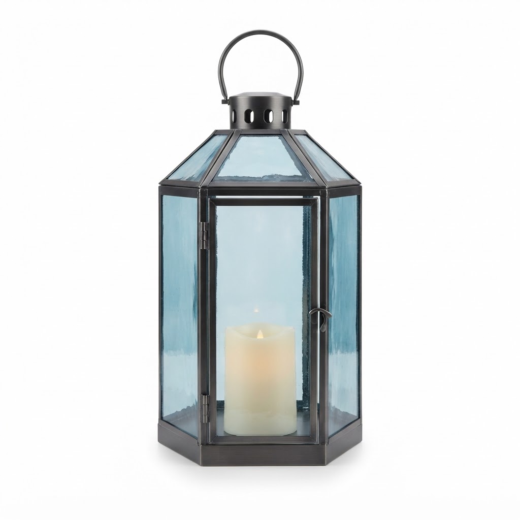 Blue Tinted Glass Lanterns
