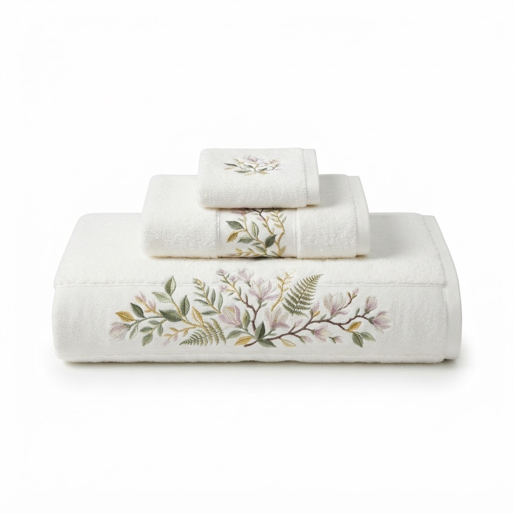 Embroidered Botanical Bath Towel Set