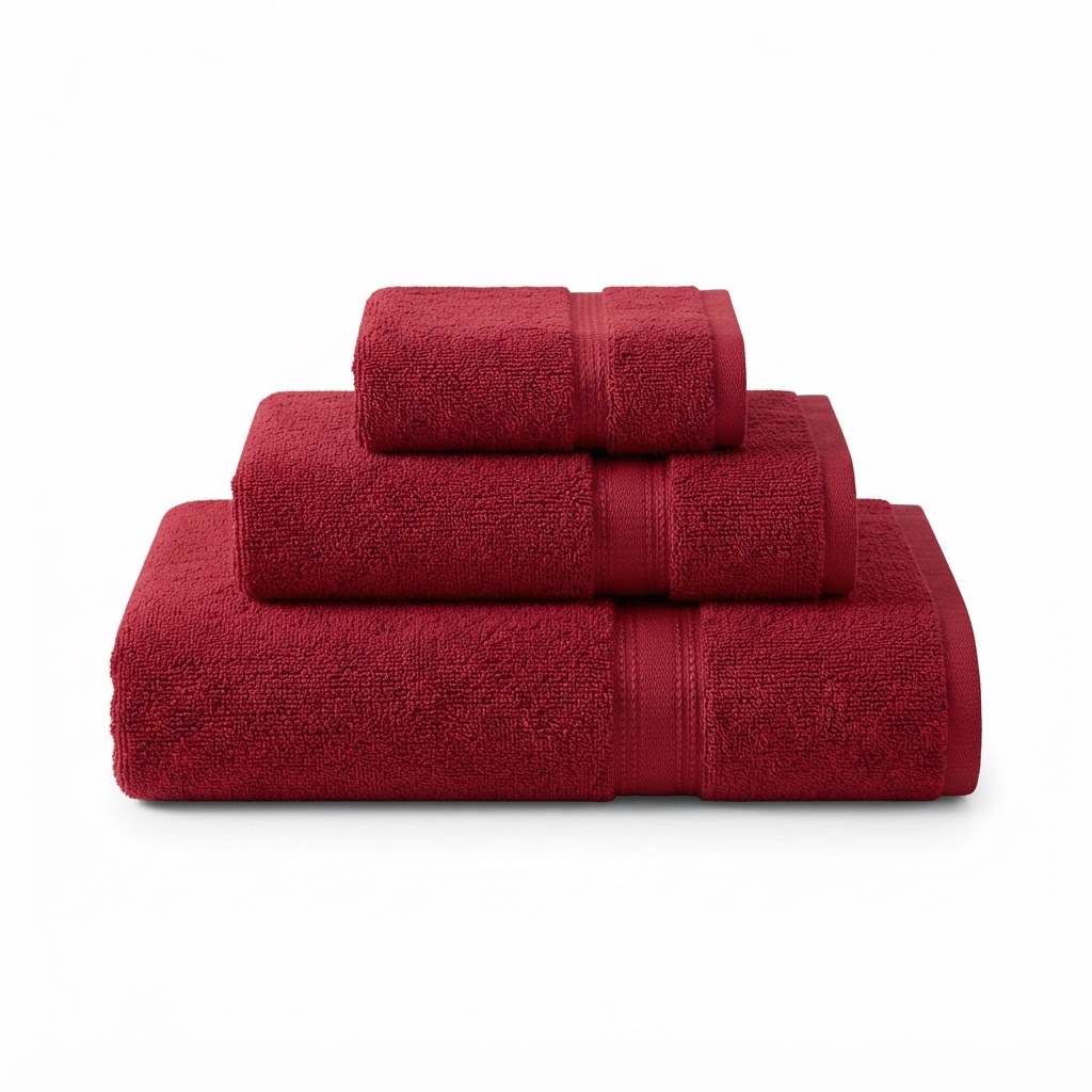 Deep Red Cotton Bath Towel Set