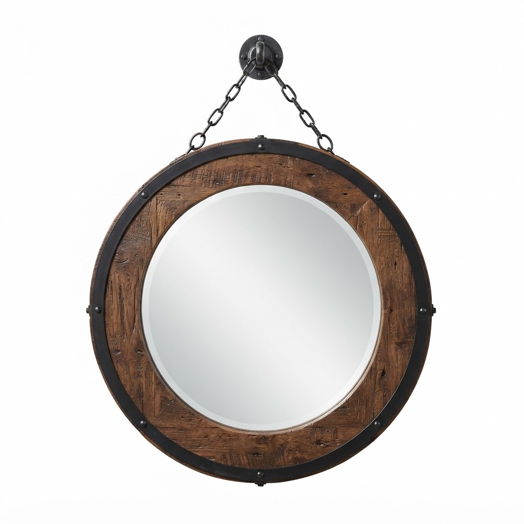 Round Wood Framed Mirror