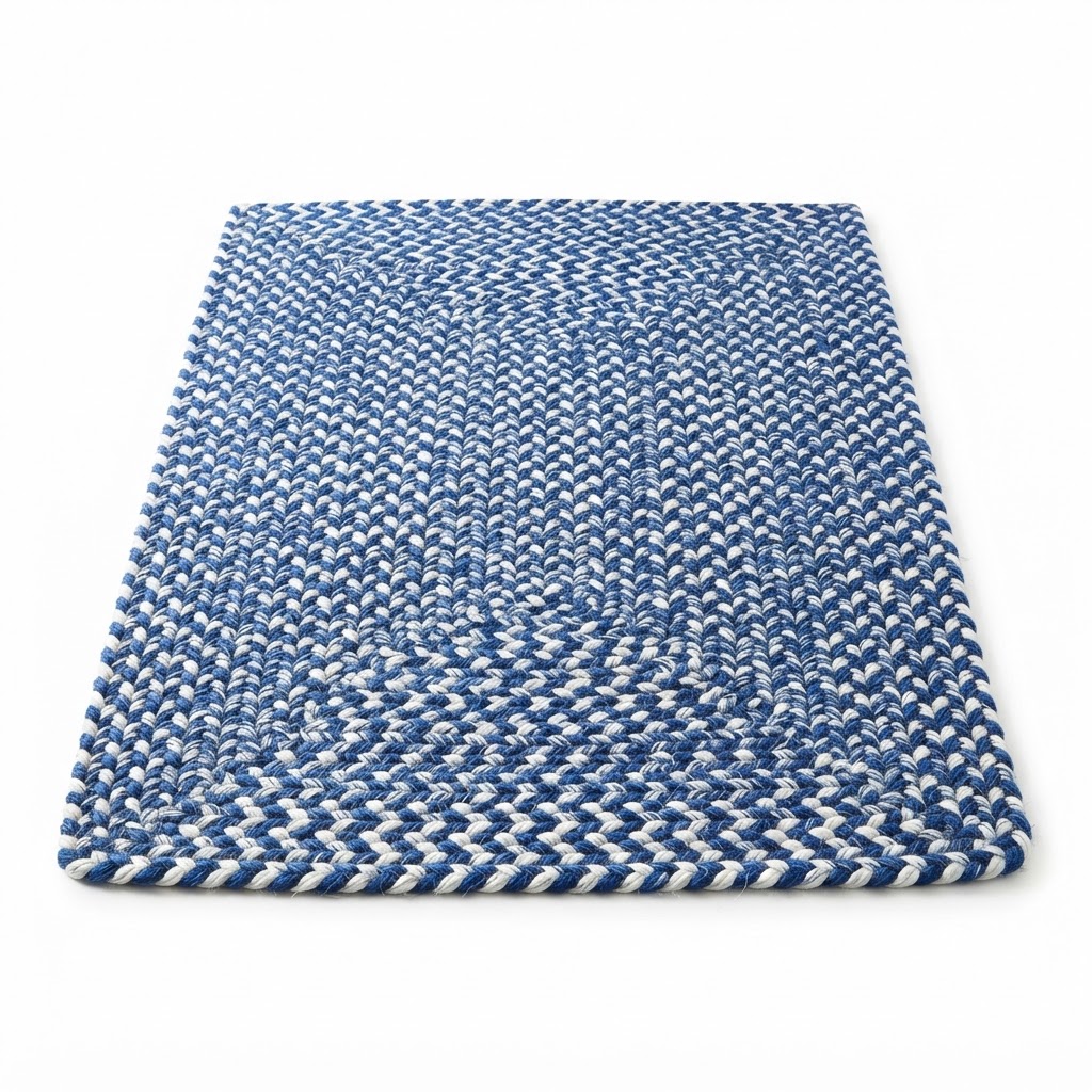 Woven Blue and White Braided Area Rug