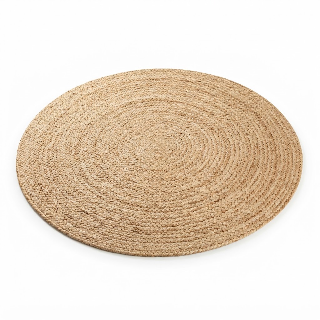 Textured jute woven round area rug