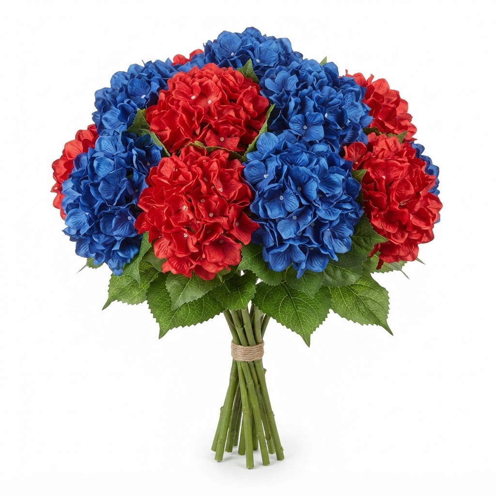 Blue and Red Silk Hydrangea Bouquet
