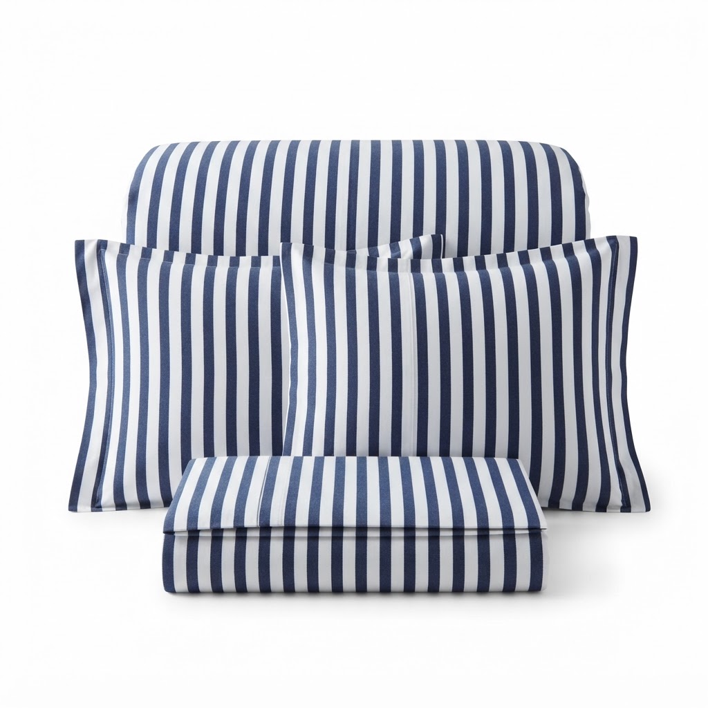 Striped Blue and White Bedding Set