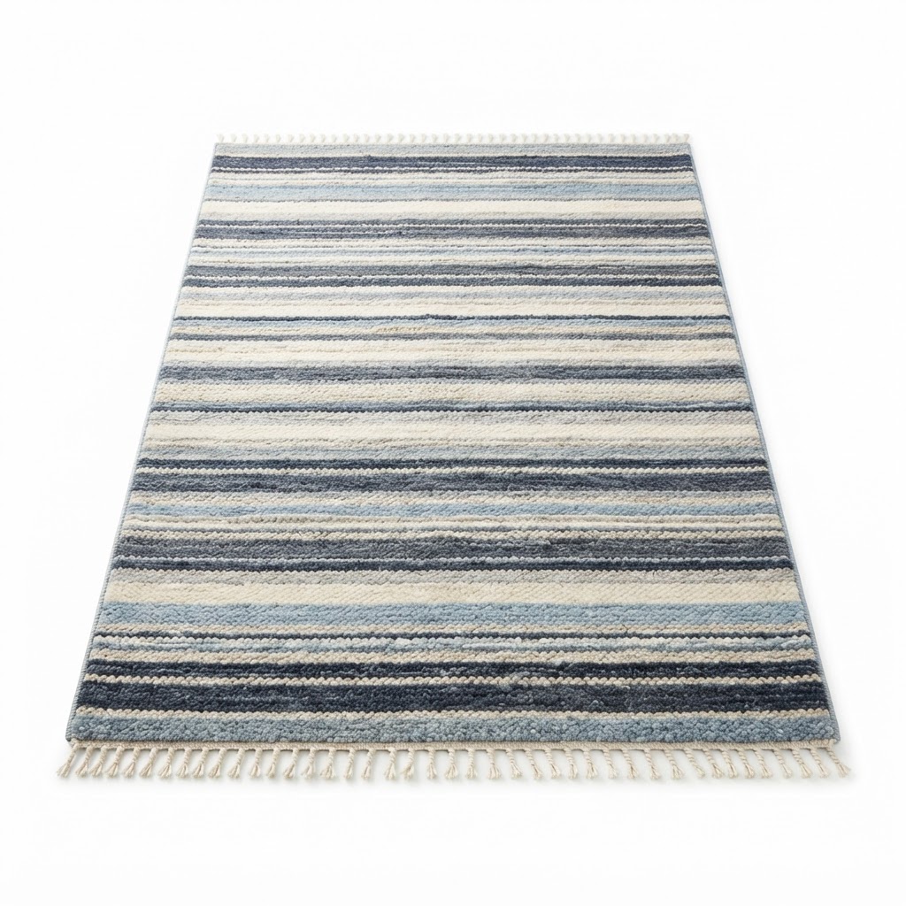 Transitional Blue Striped Area Rug