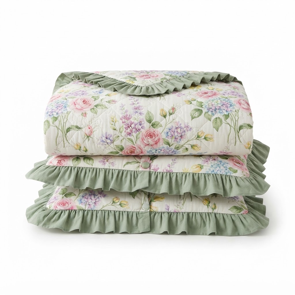 core Floral Ruffled Quilt Set