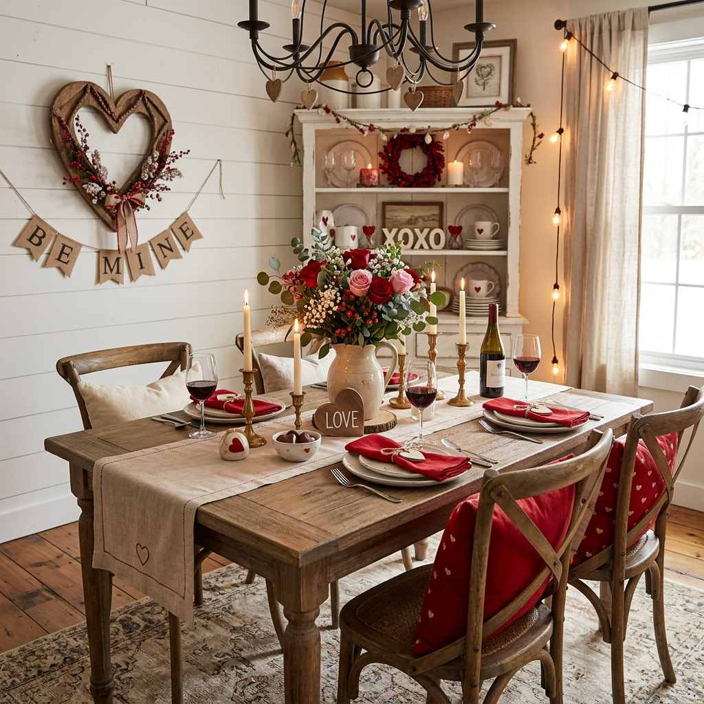 Farmhouse Valentine's Day Dining Room