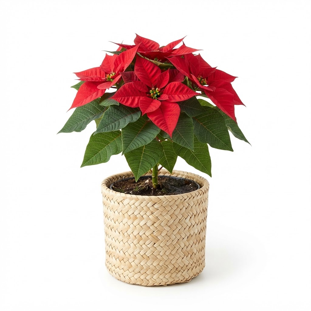 Fresh Poinsettia in Woven Pot