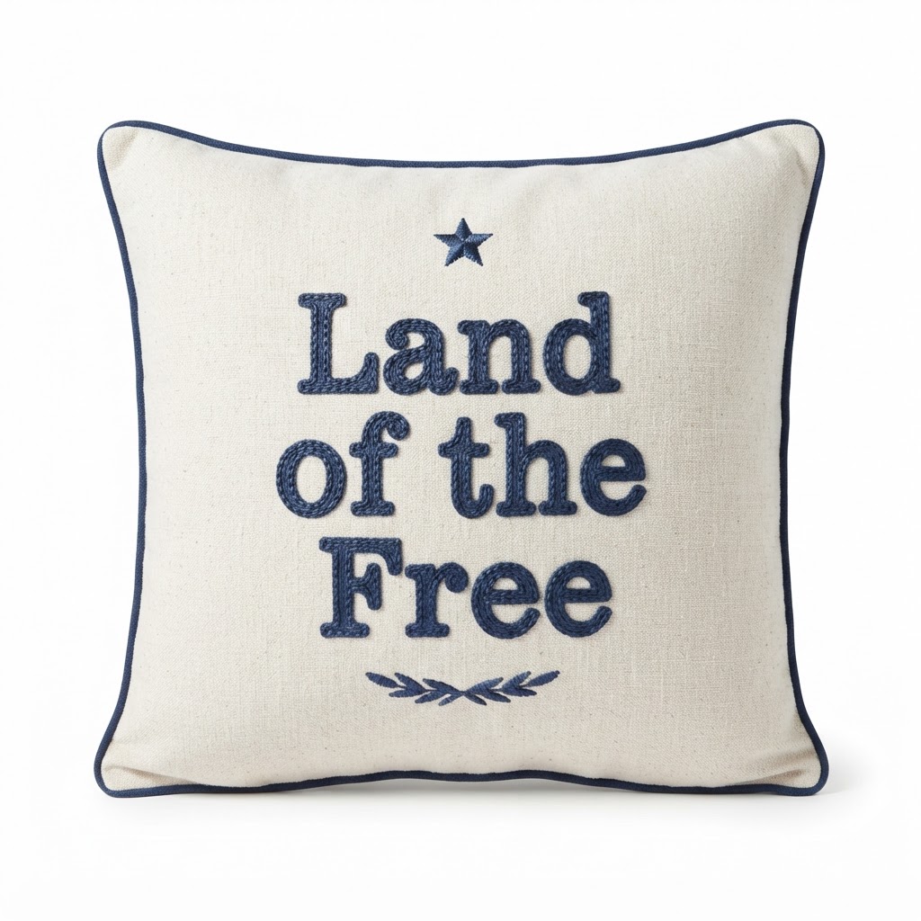 'Land of the Free' Embroidered Pillow