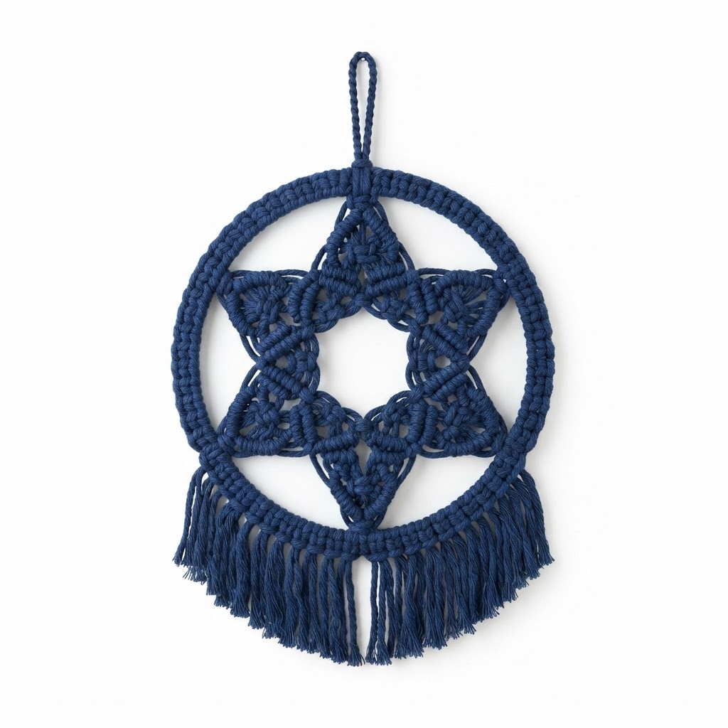 Macrame Blue Star of David Wall Hanging