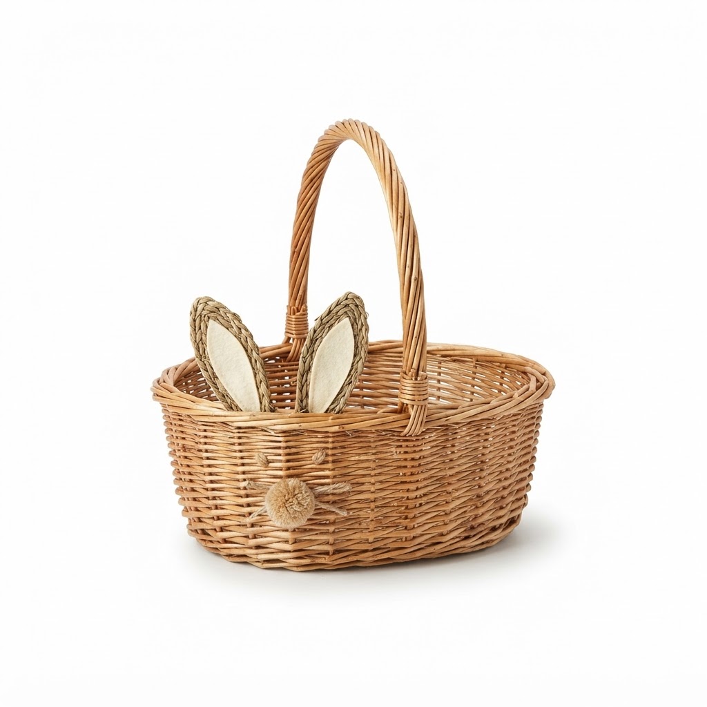 Wicker Basket With Bunny Decor